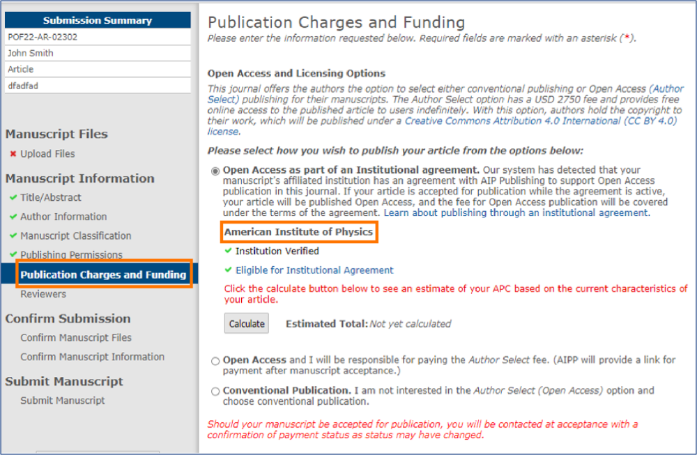 AIP open access submission form